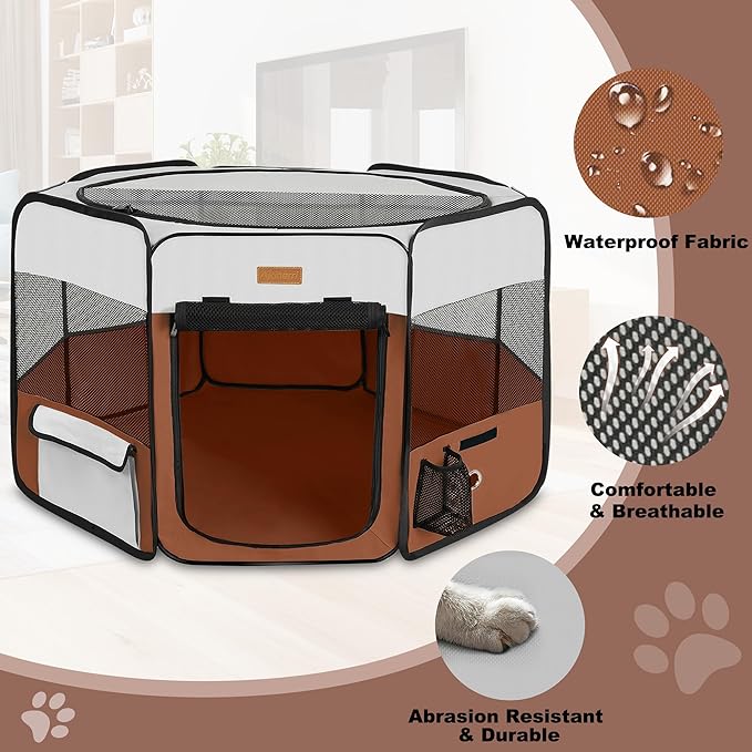 Dog Playpen, Portable Pet Play Pen for Cat, Puppies, Rabbits, Chickens, Foldable Large-Capacity Pet Tent for Indoor/Outdoor Travel Camping (Size XL Without Carry Bag)-PurrikoPets