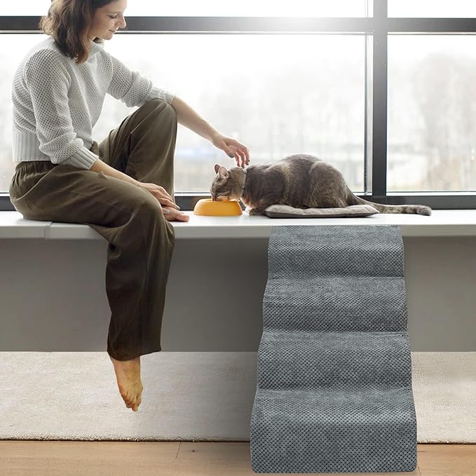 Dog Stairs for Small Dogs - High Density Foam Dog Ramp, Extra Wide Pet Steps with Non-Slip Bottom for High Beds, Couche and Sofa, Best for Dogs Injured, Older Dogs Cats, Pet with Joint Pain-PurrikoPets