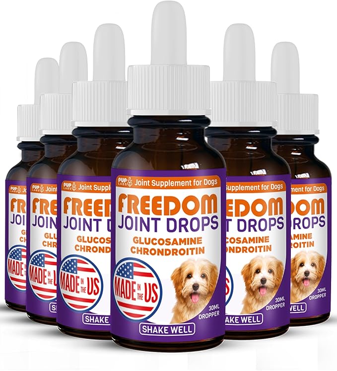 Freedom Joint Drops - Dog Joint Support Supplement with Human-Grade Ingredients - No Fillers, Preservatives, Additives, or Artificial Ingredients, 6 30 ml Droppers-PurrikoPets