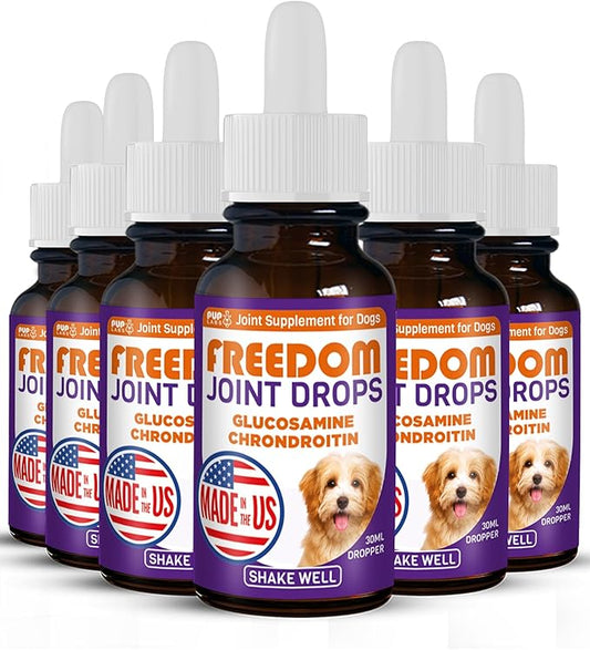 Freedom Joint Drops - Dog Joint Support Supplement with Human-Grade Ingredients - No Fillers, Preservatives, Additives, or Artificial Ingredients, 6 30 ml Droppers-PurrikoPets