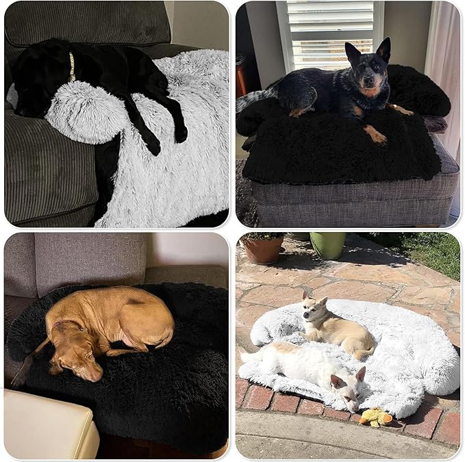 GGIB Calming Dog Bed Fluffy Plush Dog Mat for Furniture Protector with Removable Washable Cover for Large Medium Small Dogs and Cats (Large, Black)-PurrikoPets