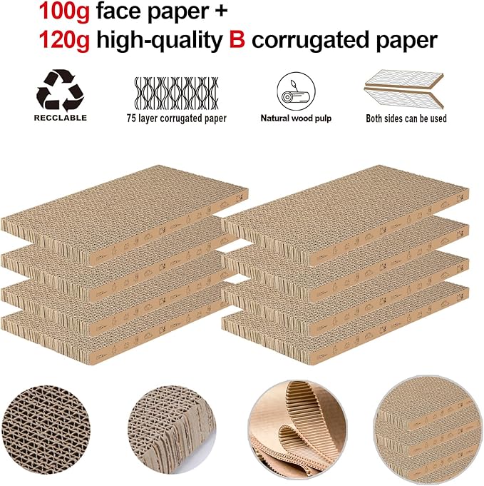 8 Packs in 1 Cat Scratch Pad, Cat Scratcher Cardboard,Reversible,Durable Recyclable Cardboard, Suitable for Cats to Rest, Grind Claws and Play-PurrikoPets