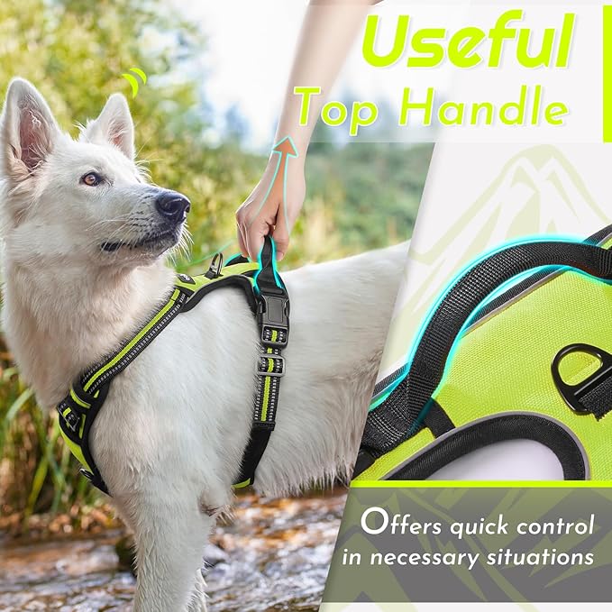 Eagloo Dog Harness Large Breed, No Pull Service Vest with Reflective Strips and Control Handle, Adjustable and Comfortable for Easy Walking, No Choke Pet Harness with 2 Metal Rings, Green, XL-PurrikoPets