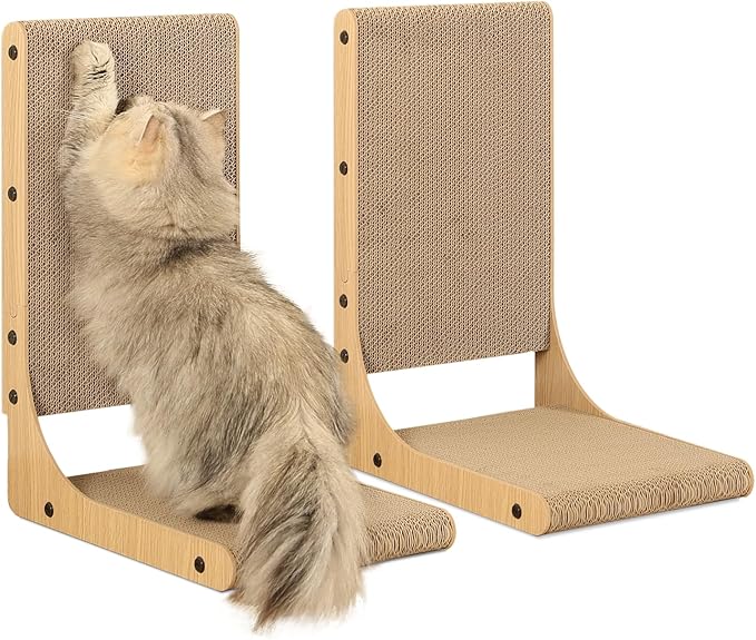 2-Pack Cat Scratching Board, 19.7'' Tall Cardboard L Shape Vertical Cat Scratchers for Indoor Cats, Cat Scratching Post for Wall and Couch, Medium-PurrikoPets