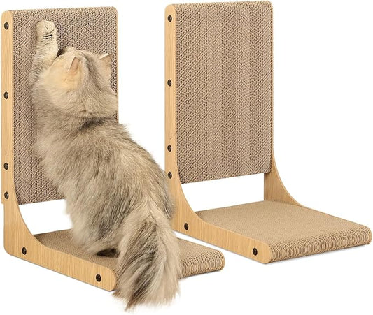 2-Pack Cat Scratching Board, 19.7'' Tall Cardboard L Shape Vertical Cat Scratchers for Indoor Cats, Cat Scratching Post for Wall and Couch, Medium-PurrikoPets