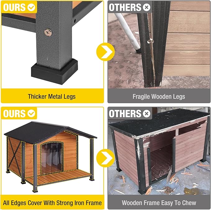 Aivituvin Outdoor Dog House with Chewproof Strong Metal Frame Outside Dog Kennel Weatherproof for Medium to Large Dogs, (41.5" L x 41.4" D x 34.1" H)-PurrikoPets