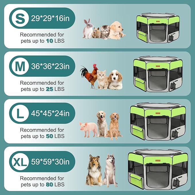 Dog Playpen, Portable Pet Play Pen for Cat, Puppies, Rabbits, Chickens, Foldable Large-Capacity Pet Tent for Indoor/Outdoor Travel Camping Green-PurrikoPets