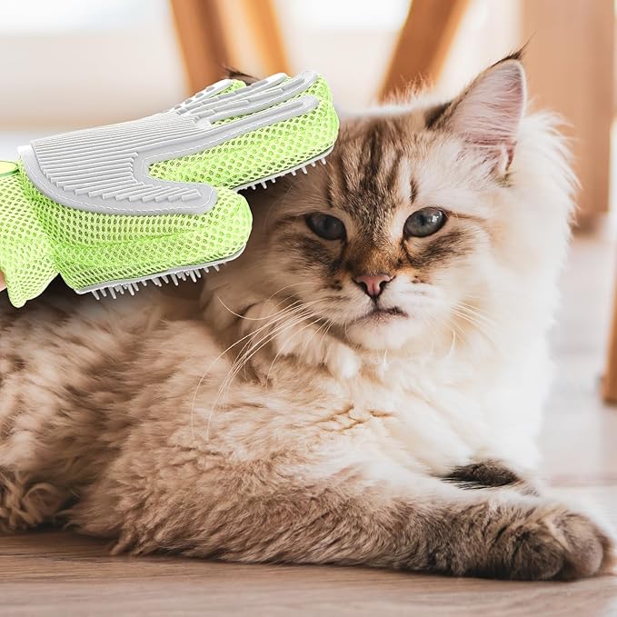 2 in 1 Pet Grooming Glove for Cats & Dogs, Efficient Deshedding Brush Pet Long Short Fur Removal Glove, Gentle Massaging Puppy Kitten Bathing Grooming Brush Tool, Easy Clean Floating Hair Mitt-PurrikoPets