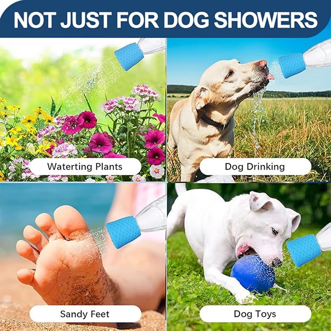 3 Piece Portable Outdoor Shower for Dogs Bottle Attachment Outdoor Sprayer Accessory for Most Plastic Water Bottles, Suitable for Bathing Pets During Outdoor Activities Camping.(Orange+Blue+Green)-PurrikoPets