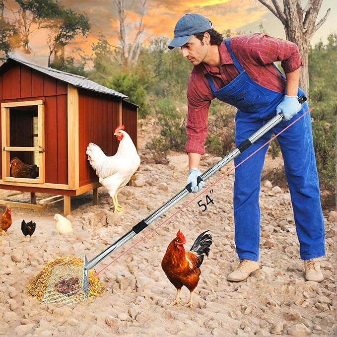 10inch Metal Chicken Poop Scooper with 54-Inch Long Handle for Coop Cleaning-PurrikoPets