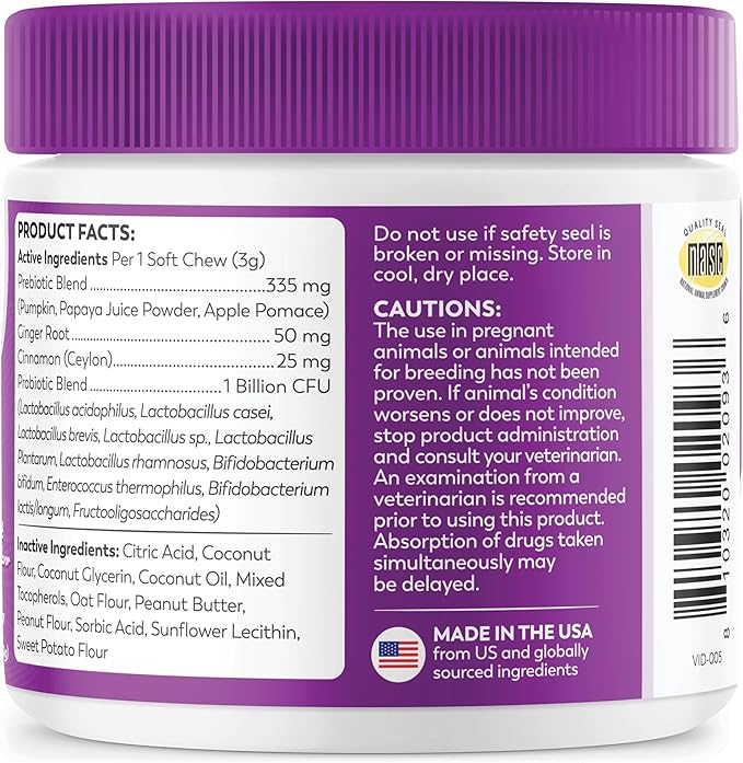 Dr. Harvey's Digestive Probiotic Soft Chews for Dogs, 7 Probiotics for Gut Health, Diarrhea and Bowel Support, Peanut Butter Flavor (90 Chews)-PurrikoPets