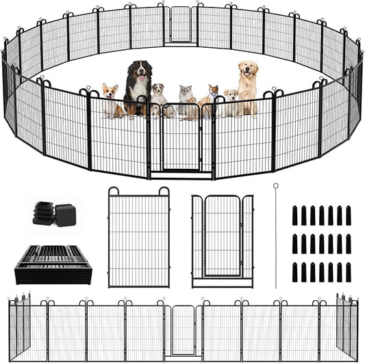 Dog Playpen Outdoor 24 Panels Heavy Duty Dog Fence 40" Height Anti-Rust with Doors Portable for RV Camping Yard, Total 54FT, 227 Sq.ft, Snowy Black-PurrikoPets