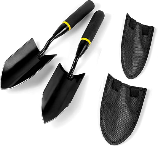 2-in-1 Trowel and Transplanter Gardening Tool Set, Outdoor Hand Tools, with Non-Slip Handle and Protective Blade Covers, Ideal Gardening Gifts for All (Black)-PurrikoPets