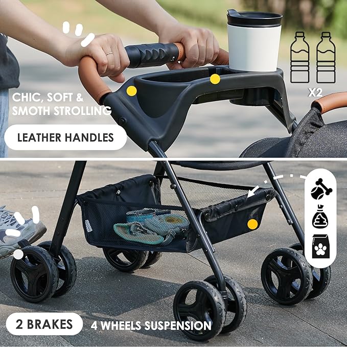 3 in 1 Pet Stroller with Removable Carrier, Folding Stroller for Small/Medium Dogs and Cats, Waterproof, All-Terrain, with Sun Shades, Car Seat-PurrikoPets