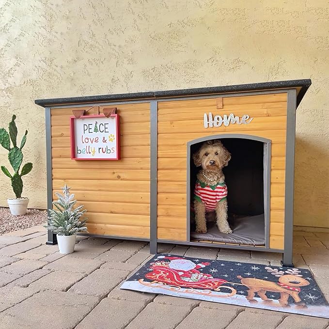 Aivituvin Dog House Outdoor 59" Extra Large Insulated Dog Kennel with Movable Insulation Liner,All-Around Iron Frame-PurrikoPets