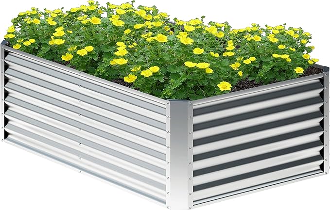 4x2x2FT Galvanized Raised Garden Bed,Planter Raised Beds-Metal Garden Box,Large Plant for Outdoor Planting, Vegetables Bed，Flower,herb-Sliver-PurrikoPets