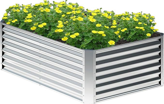 4x2x2FT Galvanized Raised Garden Bed,Planter Raised Beds-Metal Garden Box,Large Plant for Outdoor Planting, Vegetables Bed，Flower,herb-Sliver-PurrikoPets