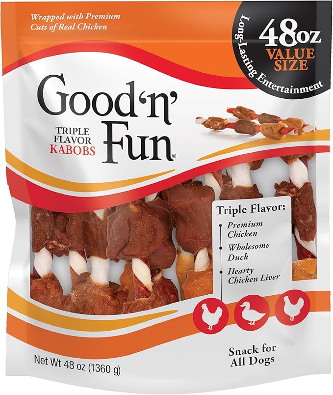 Good'n'Fun Triple Flavored Rawhide Kabobs for Dogs 3 Pound (Pack of 4)-PurrikoPets