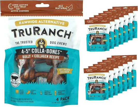 4-5" Collagen Bones, Bully - Collagen Dog Bones - Long Lasting Healthy Joint Support - Rawhide Alternative - Skin & Coat Health, Value Pack, 15 Bags, 60 Count-PurrikoPets