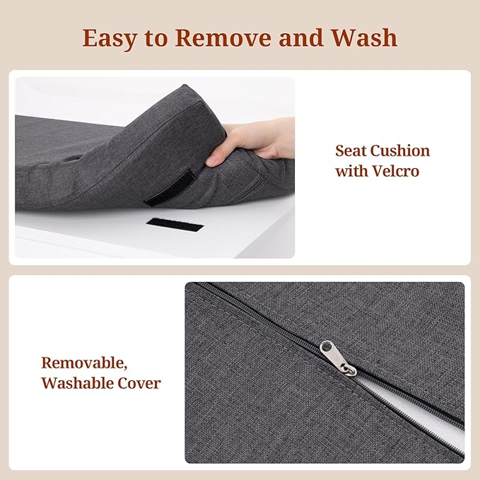 Farmhouse Storage Bench with Flip Drawers & Padded Seat Cushion, Half Hidden Shoe Rack Organizer, Adjustable Shelf Shoe Cabinet for Large Family, Entryway, Bedroom, Living Room (White)-PurrikoPets