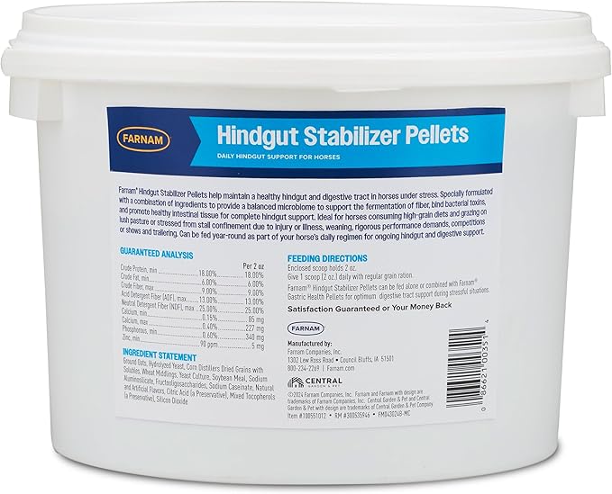 Farnam Hindgut Stabilizer Pellets, Daily Digestive & Immune Supplement for Horses Helps Maintain a Balanced Microbiome for Optimal Digestion-PurrikoPets