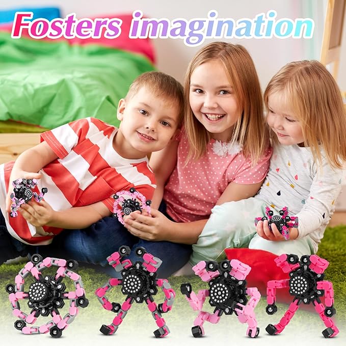 Fidget Toys for Girls, Birthday Gifts for 4 5 6 7 8 9 10 11 12 Year Old Girls Boys, Pink Transformable Fidget Spinners for Kids, Stocking Stuffers for Kids Adults Party Favors Toy-PurrikoPets