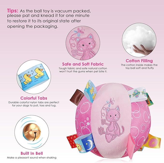 Dog Squeaky Plush Toy with Straps, 6-Inch Soft Stuffed Ball with Cotton Material and Bell Built-in, Pet Interactive Fetch Toy for Small to Large Dog-PurrikoPets