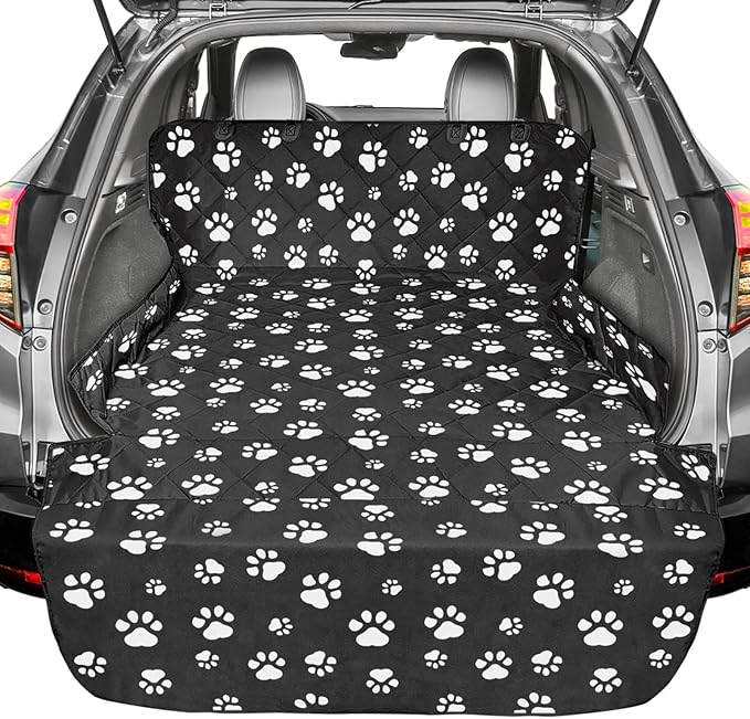 F-color SUV Cargo Liner for Dogs, Upgraded Extra Large Water Resistant Pet Cargo Cover Dog Seat Cover Mat for SUV Sedans Vans with Bumper Flap Protector, Non-Slip, Wear-Proof, Universal Fit, Paw Print-PurrikoPets