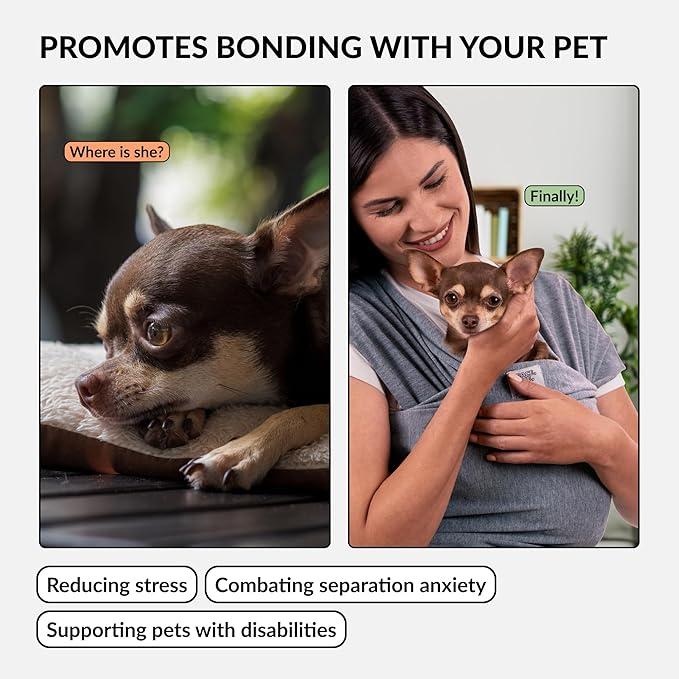 Dog Sling Carrier for Small Dogs - Anti-Anxiety Cat Sling, Puppy Pouch - Pet Sling in Gray Black Blue Green Pink Yellow (Gray, Large)-PurrikoPets