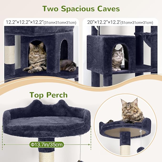 Globlazer Heavy Duty Cat Trees for Large Cats, Sturdy 72in Maine Coon Cat Tree for Large Cats 20 lbs+ Heavy Duty Cat Tower for Adult Biggest Cat with 6 Scratching Posts, Hammock, S72, Smoky Gray-PurrikoPets