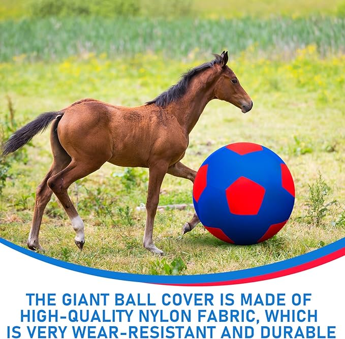 40inch Giant Herding Ball with Ball Cover Anti Burst Please Watch VCR for How to Inflation Horse Toys for Horses Stall Entertainment Play, Pump Included(Blue,Stylish)-PurrikoPets