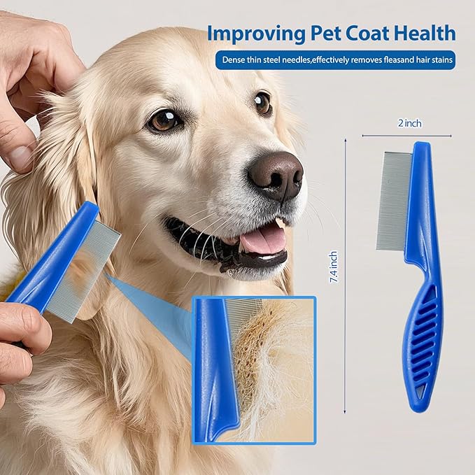 4Piece Dog Grooming Brush Set with Grooming Gloves, Deshedding Comb & Massage Bath Brush - Multifunctional Pet Hair Removal Tools for Shedding, Bathing, Brushing (Blue)-PurrikoPets