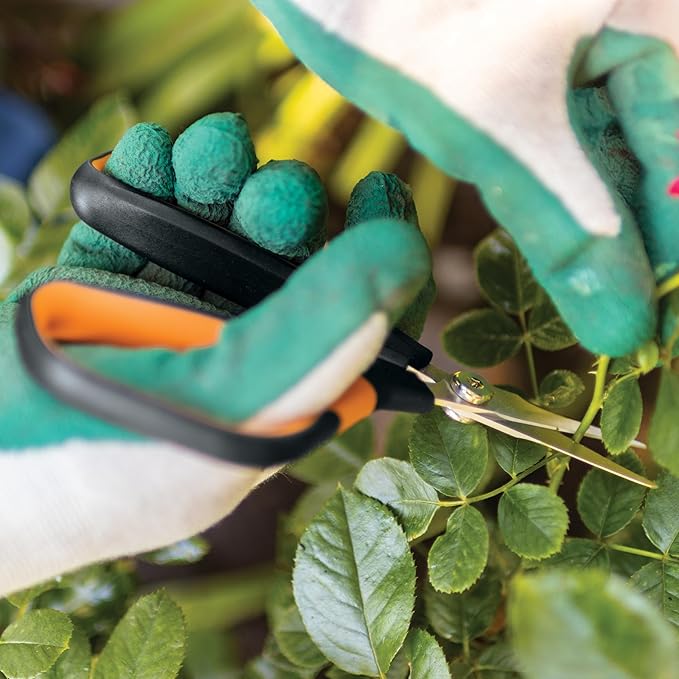 Fiskars Comfort Loop Micro-Tip Pruning Snips - 7" Garden Shears with Sheath and Extra Large SoftGrip Handle - Yard and Garden Tools - Orange/Black-PurrikoPets