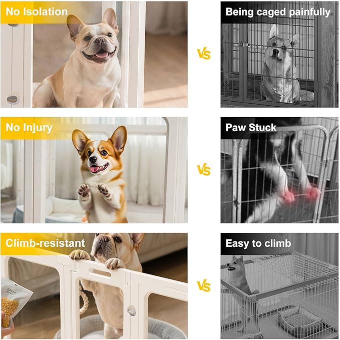 Acrylic Dog Playpen with Door, 24" 10PCS Clear Pet Play Pen Indoor for Small Animals, Transparent Puppy Fence Kennel Rabbit Ferret, Doggie Cages Yard Easy Assemble-PurrikoPets
