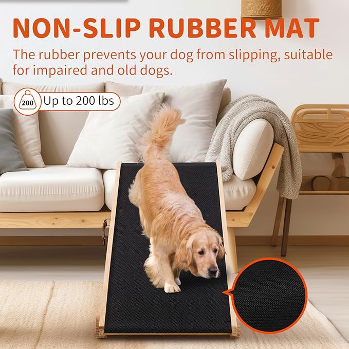 Dog Ramp, 5 Level Adjustable Wooden Folding Pet Ramp for Middle Bed, Couch,SUV-High Traction, Portable Paw Ramps for Small & Large Old Dogs & Cats - Furniture Quality-PurrikoPets