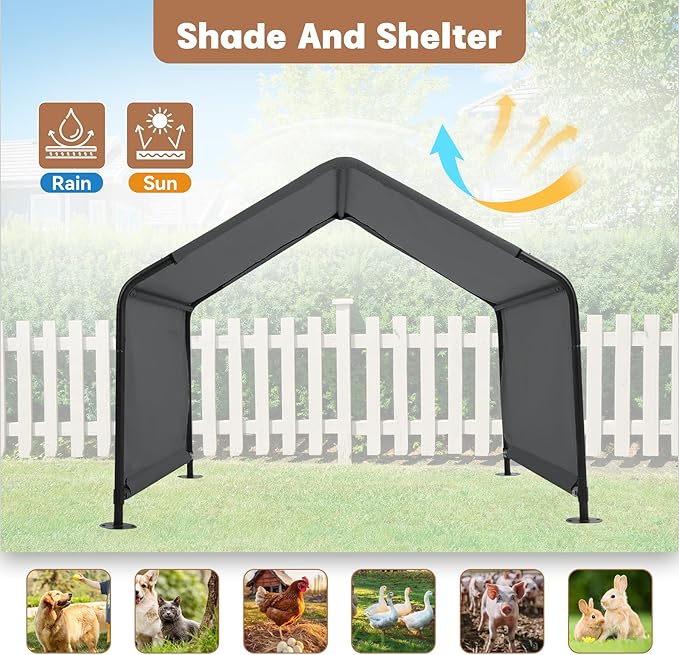 Dog Shade Shelter Outdoor 4'x4'x3' Tent for Large Medium Dogs, Outside Sun Rain Canopy Pet House for Livestock Pigs Cats with Waterproof Roof Ground Nails,Darkl Gray-PurrikoPets