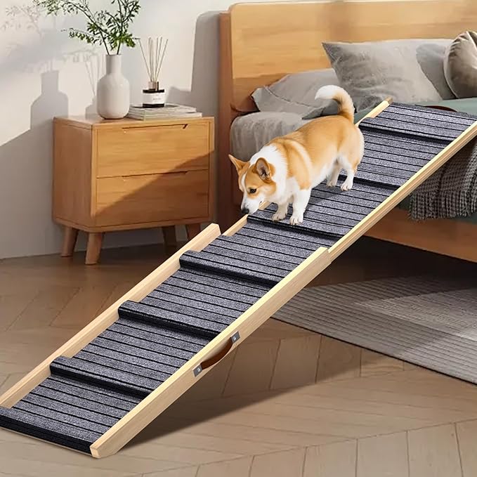 Dog Ramp for Car, 71''x 17'' Extra Long Deluxe Telescoping Design Wooden Pet Ramp, Pet Stair Ramps for Truck SUV with Non-Slip Surface, Portable Outdoor Dog Steps for Medium Large Dogs, Up to 250LBS-PurrikoPets