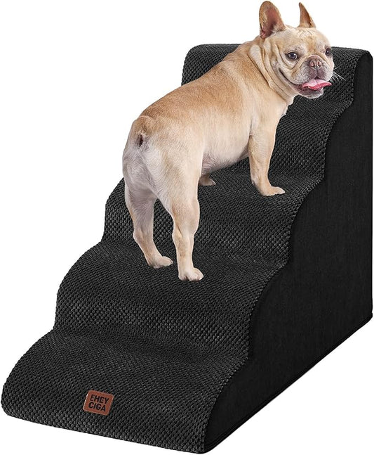 EHEYCIGA Curved Dog Stairs Ramp for High Beds 22.6" H, 5-Step Dog Steps for Small Dogs and Cats, Pet Stairs for High Bed Climbing, Non-Slip Balanced Pet Step Indoor, Black-PurrikoPets