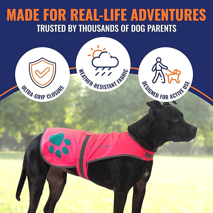 Dog Reflective Vest – Hi-Vis Fluorescent Visibility That Helps to Safeguard Your Pet On/Off Leash in Urban & Rural Areas (Pink, X-Large)-PurrikoPets