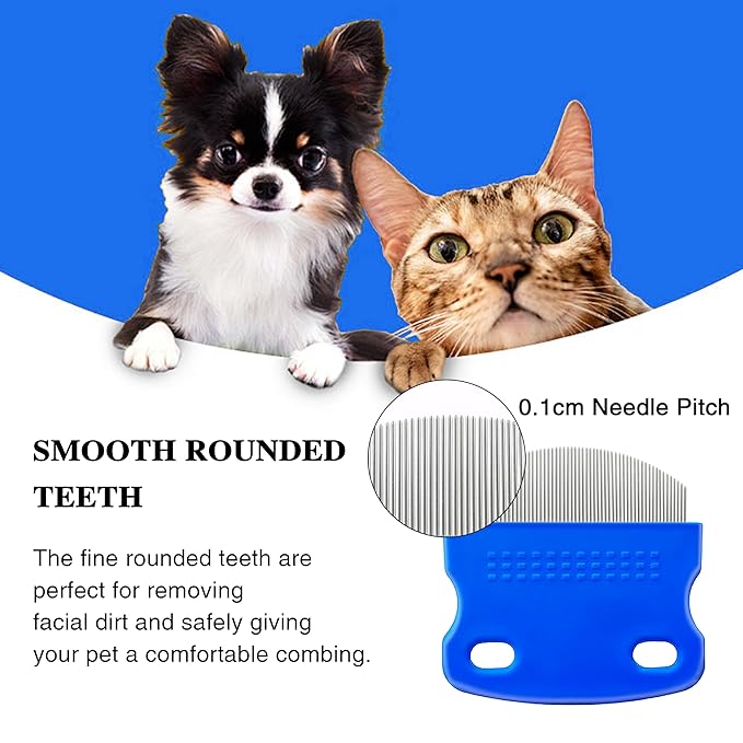 2 Pack Professional Eye Comb For Pets,Stainless Steel Tear Stain Remover For Cats & Dogs,Gentle Round-Head Grooming Tool,Precisely Removes Stains, Dirt And Debris From The Eye Area-PurrikoPets