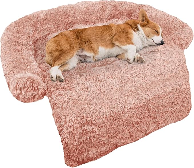 GGIB Calming Dog Bed Fluffy Plush Dog Mat for Furniture Protector with Removable Washable Cover for Large Medium Small Dogs and Cats (Medium, Pink)-PurrikoPets