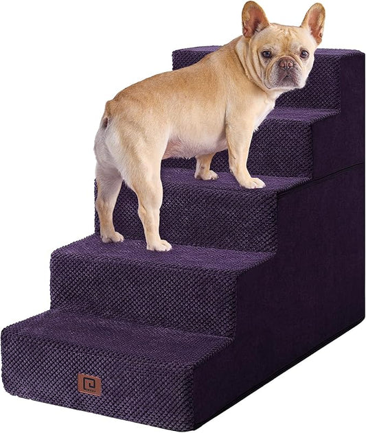 EHEYCIGA Dog Stairs for High Bed 22.5" H, 5-Step Dog Steps for Bed, Pet Steps for Small Dogs and Cats, Non-Slip Balanced Pet Ramp Indoor, Purple-PurrikoPets