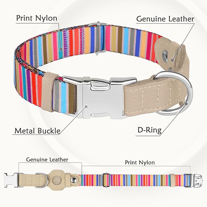 AirTag Dog Collar for Small Medium Large Breed - Adjustable Cute Pattern Dog Collar with Airtag Holder - Soft Leather Tracker GPS Apple Air Tag Pet Collars (X-Small, 9"-12" Neck Fit, Serape)-PurrikoPets
