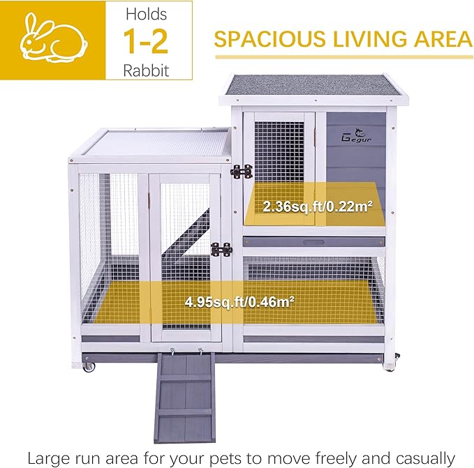 GEGURI Rabbit Hutch, Two-Story Indoor Bunny Cage, Outdoor Guinea Pig Cages for Small Animals with Wheels, Removable Tray-PurrikoPets