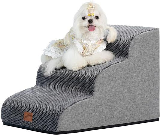 GoGoBunny Ramp Dog Stairs for Couch Sofa and Chair 15.7" H, 3-Step Pet Steps for Small Dogs and Cats, Non-Slip Waterproof Fabric Cover, Stable and Balanced Indoor Step, Pets Friendly, Grey-PurrikoPets