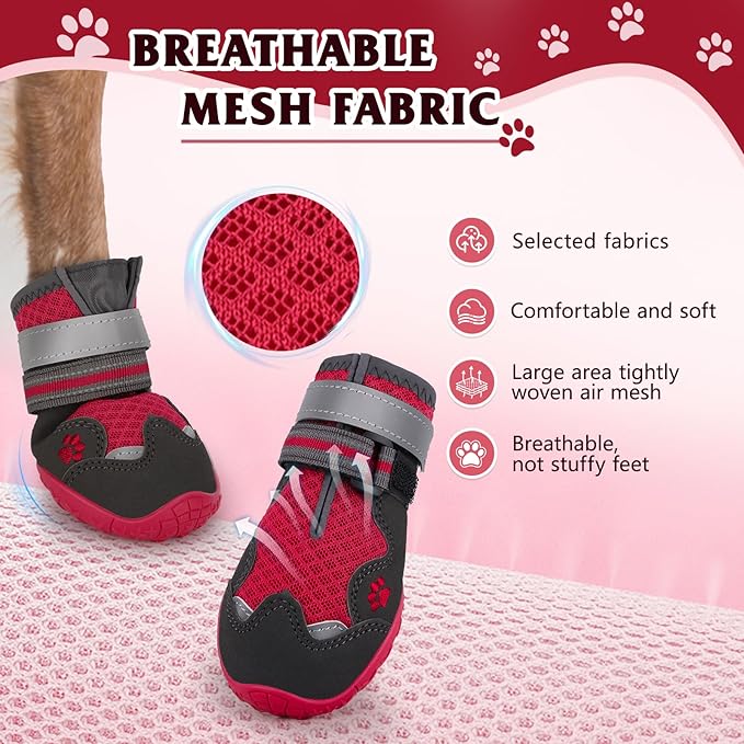 Dog Shoes for Large Medium Small Dog, Mesh Breathable Dog Shoes for Hot Pavement, Anti-Slip Dogs Boots Paw Protectors with Reflective for Outdoor Walking Indoor Hardfloors (Size 2)-PurrikoPets