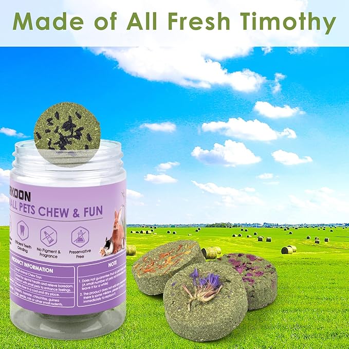 ERKOON Treats Rabbit Toys, 100% Edible Premium Timothy Hay Chew A Blocks for Rabbits, Chinchilla Treats, Chew Toys for Teeth Guinea Pigs and Mice-PurrikoPets