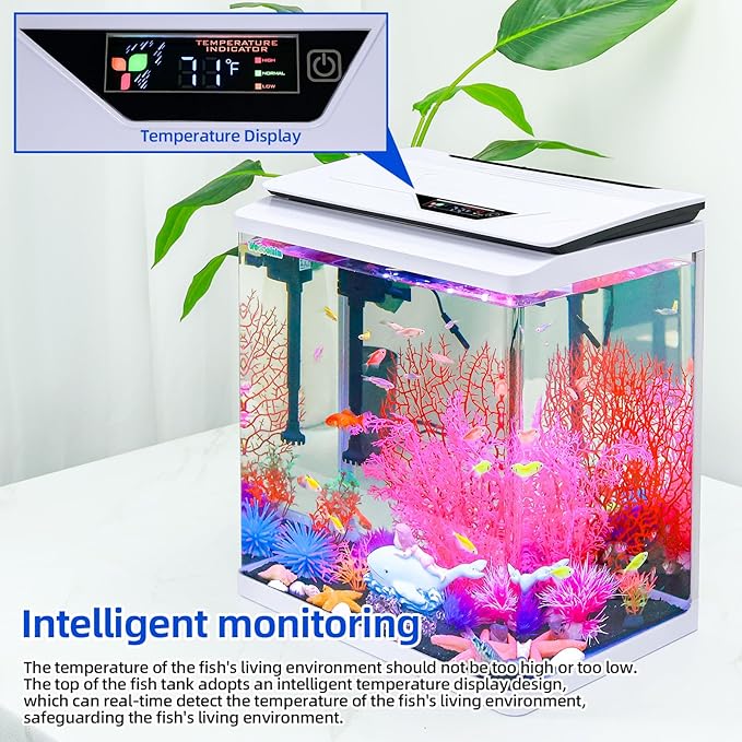 8 Gallon High-Transparency Fish Tanks, Betta and Goldfish Tanks with Filter, Light, Seven-Color LED, Integrated Oxygenation, Filtration, and Circulation, and Aquarium Starter Kits-PurrikoPets