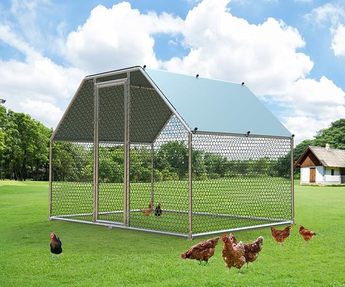 1.26’’ Large Metal Chicken Coop Walk in, Chicken Pen for Chickens, Outdoor Chicken Runs Coops Dog Kennel, Flat Roofed Chicken Runs for Yard with Anti-Ultraviolet Cover (9.2’L x6.2’W x6.4’H)-PurrikoPets