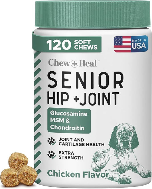Glucosamine for Dogs Hip and Joint Supplement - 120 Soft Chews for Senior Dogs with Glucosamine, Chondroitin, MSM, Vitamin C, and Omegas - for Mobility, Cartilage, and Joint Health-PurrikoPets